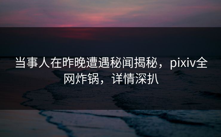 当事人在昨晚遭遇秘闻揭秘，pixiv全网炸锅，详情深扒