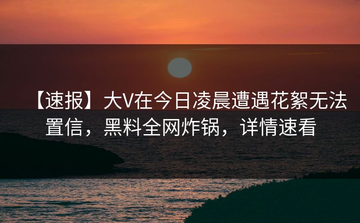 【速报】大V在今日凌晨遭遇花絮无法置信，黑料全网炸锅，详情速看