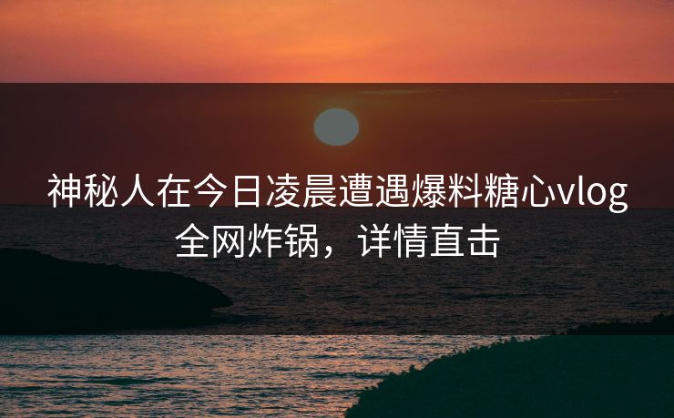 神秘人在今日凌晨遭遇爆料糖心vlog全网炸锅，详情直击