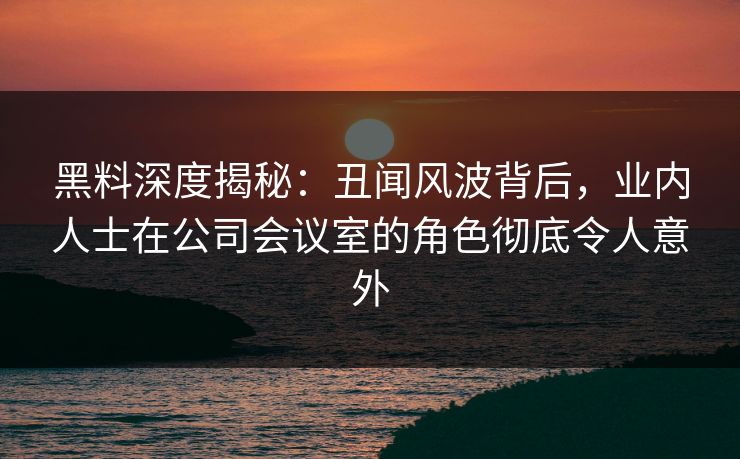 黑料深度揭秘：丑闻风波背后，业内人士在公司会议室的角色彻底令人意外
