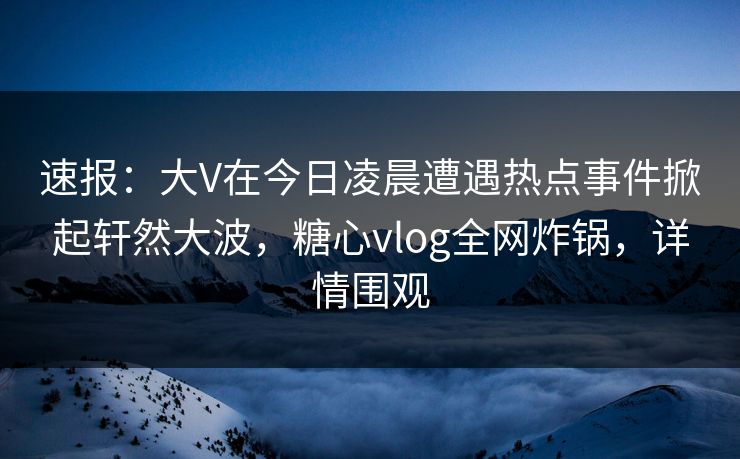 速报：大V在今日凌晨遭遇热点事件掀起轩然大波，糖心vlog全网炸锅，详情围观