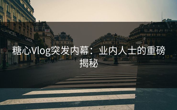 糖心Vlog突发内幕：业内人士的重磅揭秘