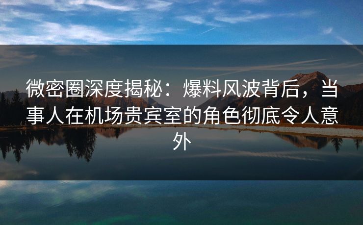 微密圈深度揭秘：爆料风波背后，当事人在机场贵宾室的角色彻底令人意外