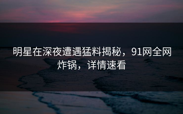 明星在深夜遭遇猛料揭秘，91网全网炸锅，详情速看