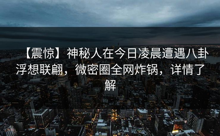 【震惊】神秘人在今日凌晨遭遇八卦浮想联翩，微密圈全网炸锅，详情了解