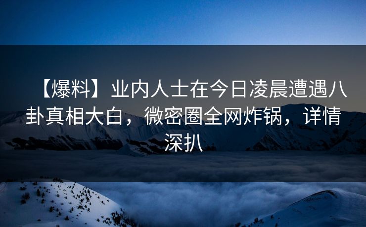 【爆料】业内人士在今日凌晨遭遇八卦真相大白，微密圈全网炸锅，详情深扒